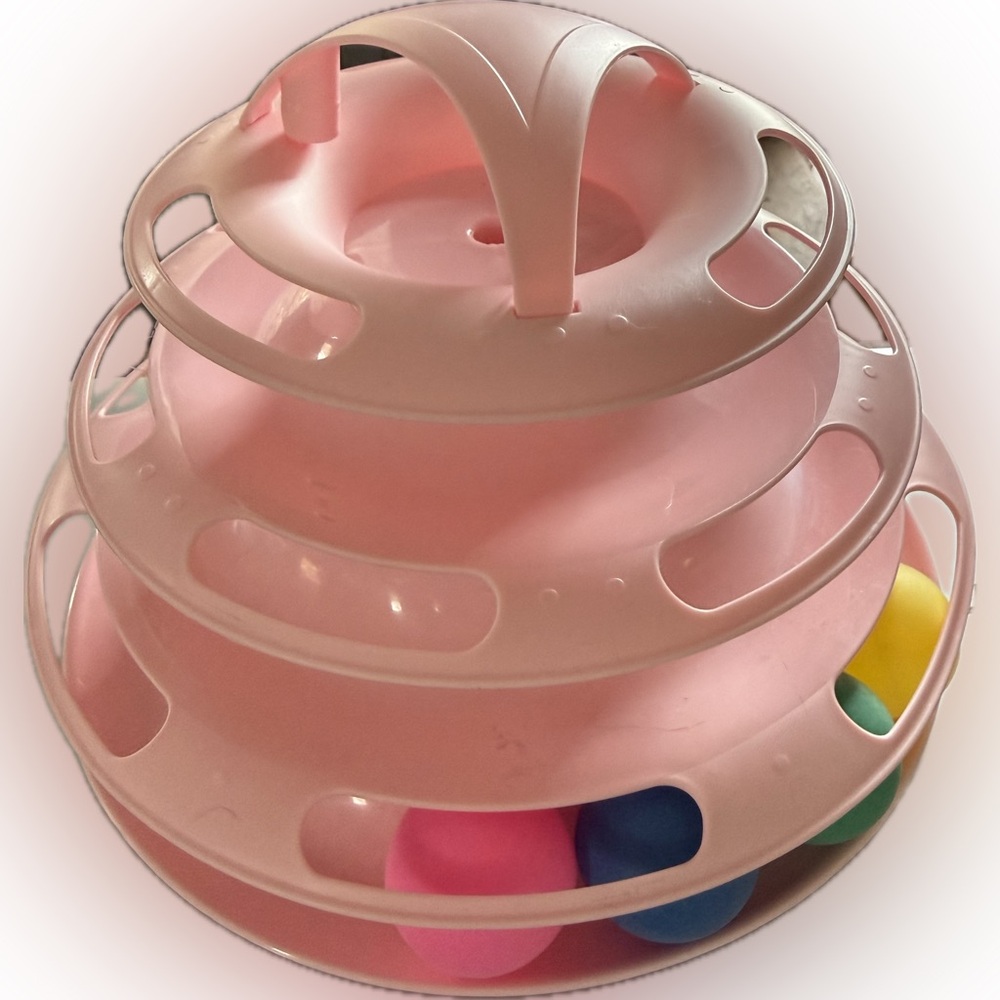 💕 Interactive 3 Tier Pink Cat Toy with 4 Balls